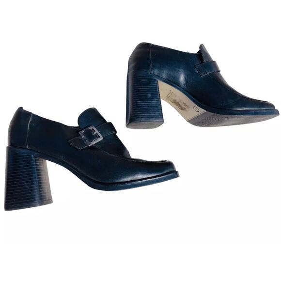 Wild Pair Womens Shoes Black Leather Block High Heel Loafers 90's Y2k Size 7 - Picture 2 of 9